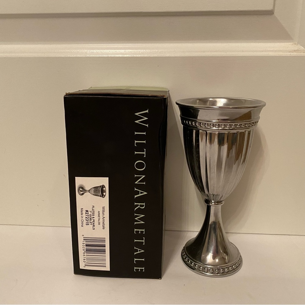 WILTON ARMETALE NEW GOBLET 7” FLUTES & PEARLS RECYCLED METAL HOME DRINKWARE
